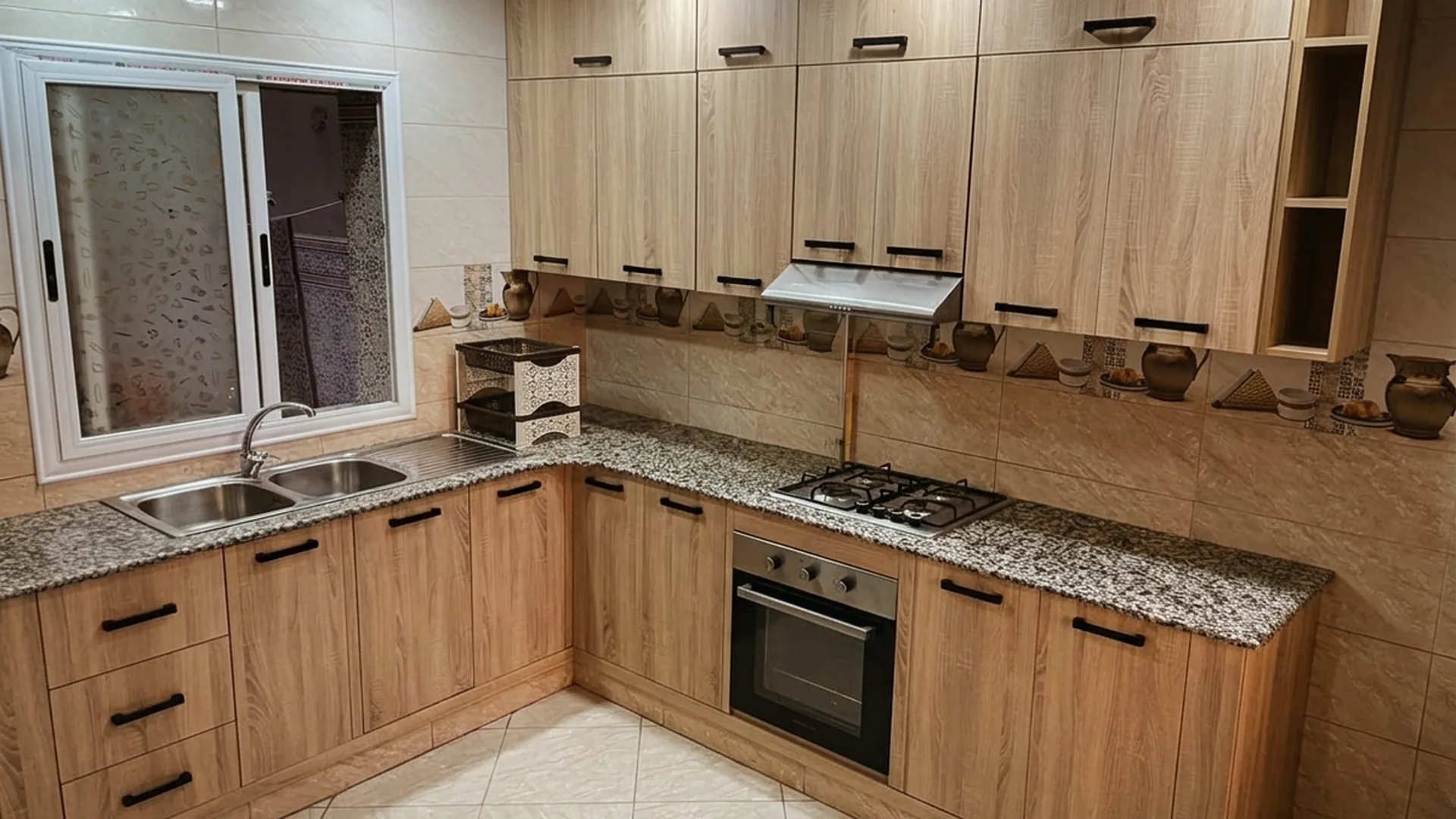 Cuisine sur mesure en chêne clair avec plan en granit
