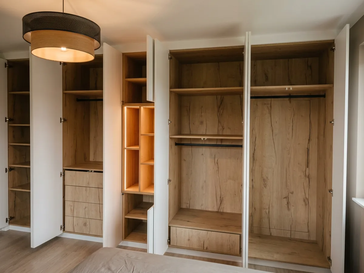 Aménagement intérieur de dressing en chêne